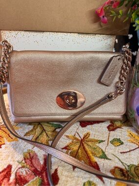 Coach Metallic Rose Gold Chain-Accent Crossbody Bag